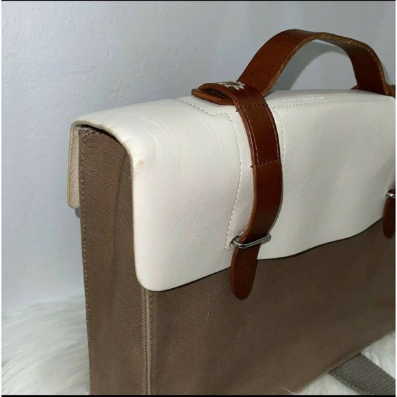 SEVENTY EIGHT PERCENT 2011 Italian Vegan Leather Dimitri Satchel White/Brown - Picture 7 of 12